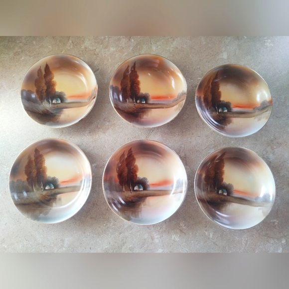 VTG Noritake Hand Painted 6 Small Bowls Lakeside Cottage - Picture 4 of 8